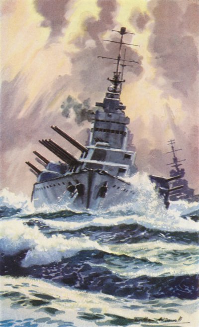 British Capital Ship (farge litho) av William John Patton McDowell