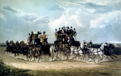 The Brighton Day Mails passerer over Hockward Common, gravert av Charles Hunt av William Joseph (after) Shayer