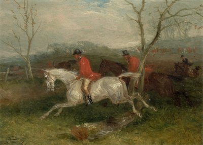 Foxhunting: Coming to a Fence (Full Cry) (olje på kvernbrett) av William Joseph Shayer