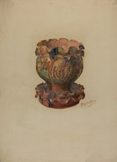 Pa. Tysk blomsterpotte og brett, ca. 1936. av William L Antrim