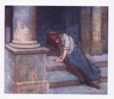 Og, klemt av kulde, og krympende fra dusjen, beklager med tungt hjerte den uheldige timen (farge litho) av William Lee Hankey