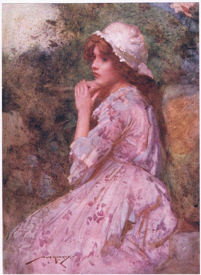 Hennes beskjedne utseende som hytta kan ha e.Kr., søtt som primulaen titter under tornen (farge litho) av William Lee Hankey