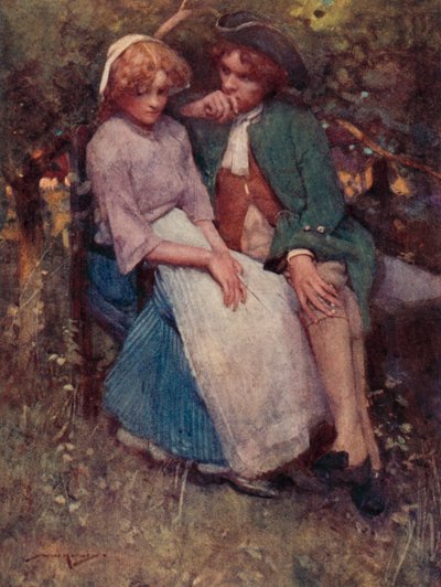 Illustrasjon for The Deserted Village av Oliver Goldsmith (farge litho) av William Lee Hankey