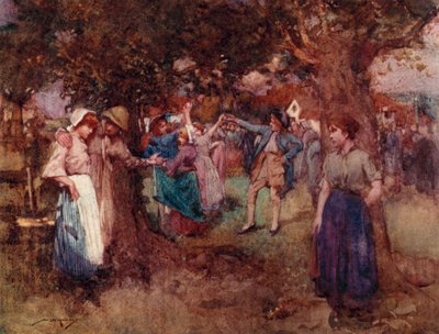 Illustrasjon for The Deserted Village av Oliver Goldsmith (farge litho) av William Lee Hankey