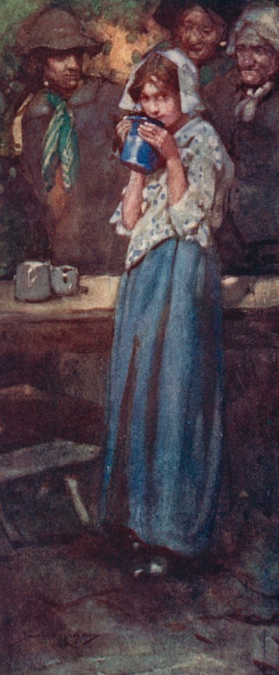 Illustrasjon for The Deserted Village av Oliver Goldsmith (farge litho) av William Lee Hankey