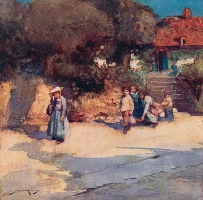 Illustrasjon for The Deserted Village av Oliver Goldsmith (farge litho) av William Lee Hankey