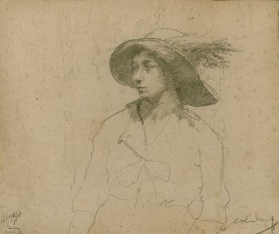 Studie for et portrett av en sittende kvinne med hatt av William Lee Hankey