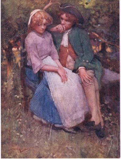 Hagtornbusken, med seter under skyggen, for å snakke alder og hviskende elskere laget! (farge litho) av William Lee Hankey
