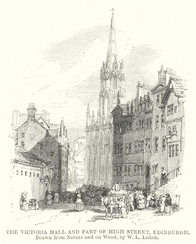 Victoria Hall og en del av High Street, Edinburgh (gravering) av William Leighton (after) Leitch