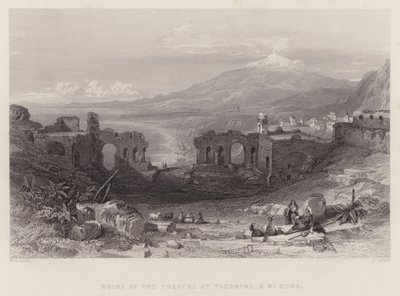 Ruinene av teatret i Taormina og Mount Aetna (gravering) av William Leighton Leitch
