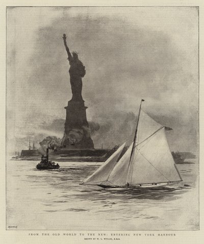 Fra den gamle verden til den nye, inn i New York Harbor av William Lionel Wyllie