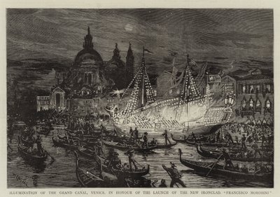 Belysning av Canal Grande, Venezia, til ære for lanseringen av New Ironclad, Francesco Morosini av William Lionel Wyllie