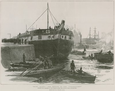 Nelsons gamle flaggskip i Themsen etter hjemkomsten fra Sinemunde av William Lionel Wyllie