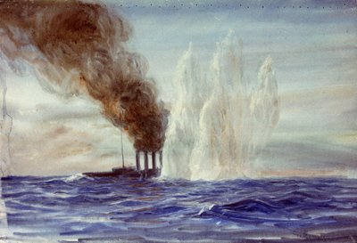 #39;Southampton#39; i slaget ved Jylland, ca. 1916–18 (akvarell) av William Lionel Wyllie