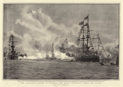 Coronation Review på Spithead, Royal Sovereign avfyrte salutten av William Lionel Wyllie