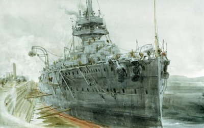 HMS «Audacious», bygget i 1911–1913. Akvarell av William Lionel Wyllie