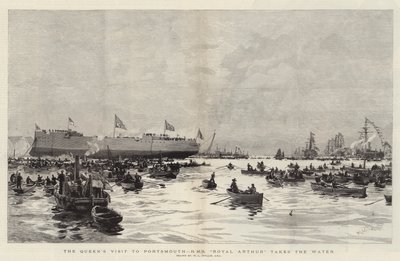 Dronningens besøk i Portsmouth, HMS Royal Arthur tar vannet av William Lionel Wyllie