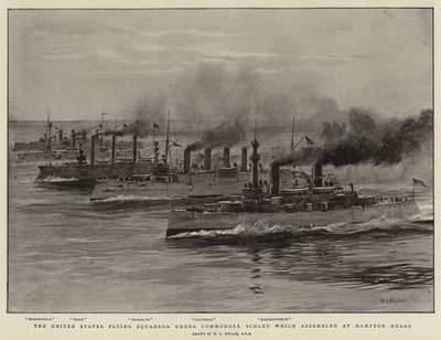 USAs flygende skvadron under Commodore Schley som samlet seg på Hampton Roads av William Lionel Wyllie
