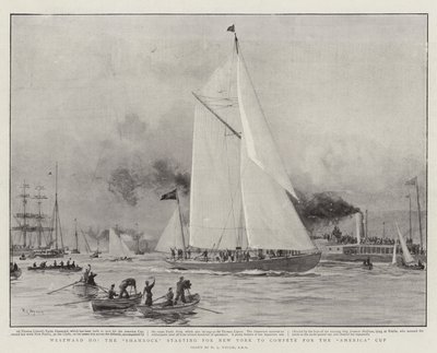 Westward Ho, Shamrock som starter til New York for å konkurrere om America Cup av William Lionel Wyllie