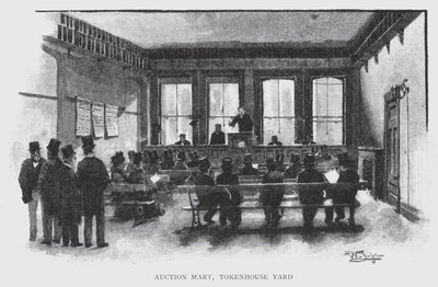 Auction Mart, Tokenhouse Yard (litho) av William Luker