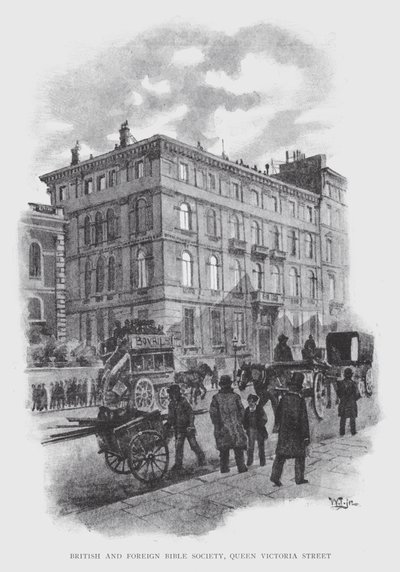 British and Foreign Bible Society, Queen Victoria Street (litho) av William Luker