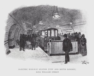 Electric Railway Station, City og South London, King William Street (litho) av William Luker