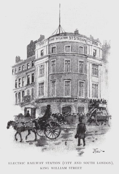 Electric Railway Station, City og South London, King William Street (litho) av William Luker
