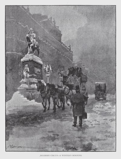 Holborn Circus, en vintermorgen (litho) av William Luker