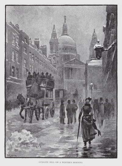 Ludgate Hill på en vintermorgen (litho) av William Luker