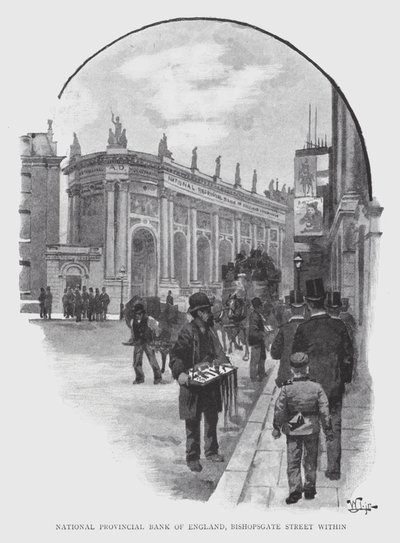 National Provincial Bank of England, Bishopsgate Street innenfor (litho) av William Luker