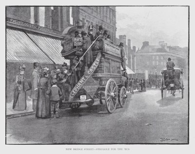 New Bridge Street, kamp for 'bussen (litho) av William Luker