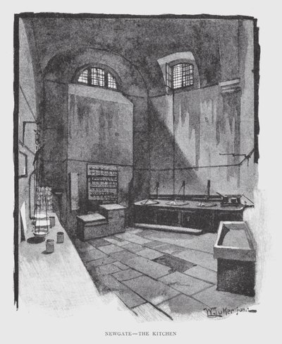 Newgate, kjøkkenet (litho) av William Luker