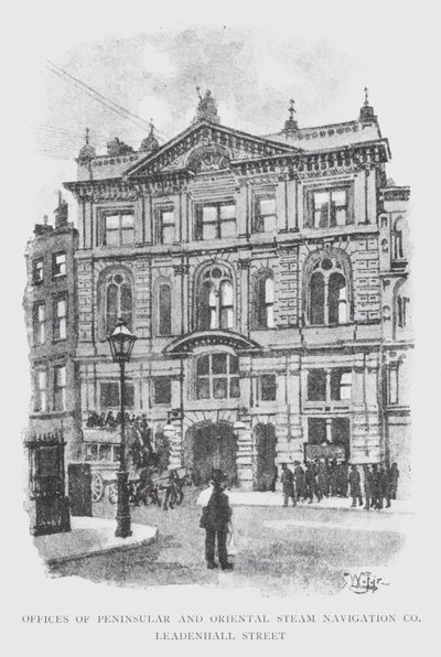 Kontorer til Peninsular and Oriental Steam Navigation Co, Leadenhall Street (litho) av William Luker