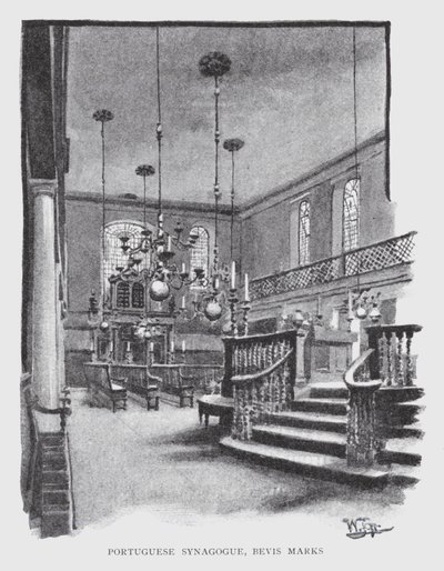 Portugisisk synagoge, Bevis Marks (litho) av William Luker