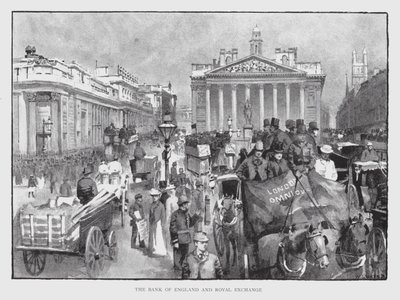 Bank of England og Royal Exchange (litho) av William Luker