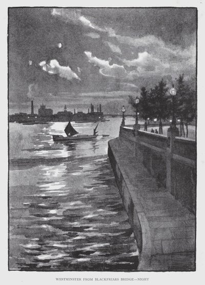 Westminster fra Blackfriars Bridge, Night (litho) av William Luker