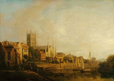 En utsikt over Worcester Cathedral fra elven (olje på lerret) av William Marlow