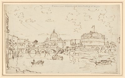 Tiberen med Peterskirken og Castel S. Angelo (recto) av William Marlow