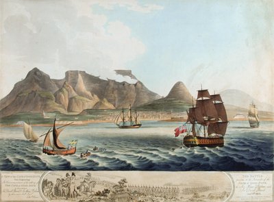 En utsikt over Kapp det gode håp...Slaget før overgivelsen...8. januar 1806 (farget akvatint) av William Marshall Craig
