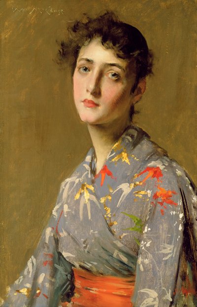 Jente i japansk kostyme, ca. 1888 (olje på lerret) av William Merritt Chase