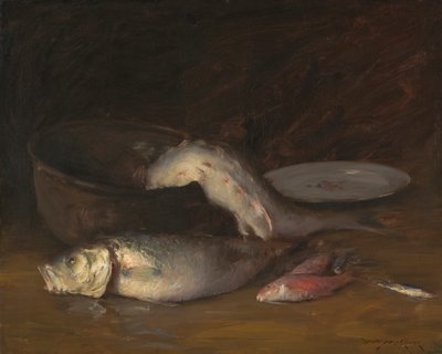 Stilleben med fisk, ca. 1910 (olje på lerret) av William Merritt Chase
