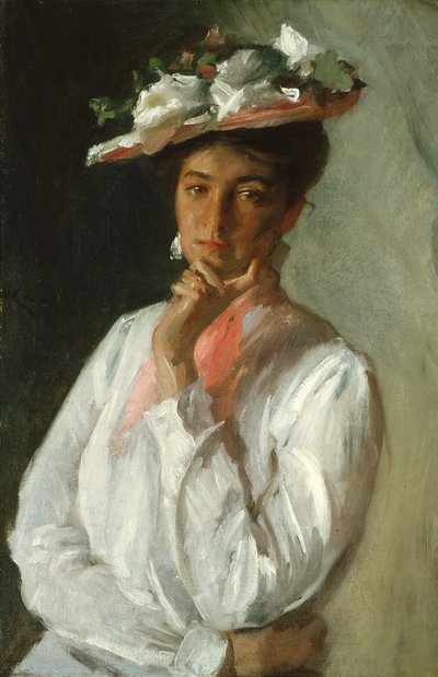 Kvinne i hvitt (olje på lerret) av William Merritt Chase