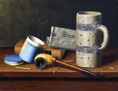 Stilleben med blå tobakksboks, 1878 av William Michael Harnett