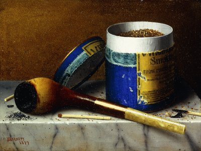 Tobakk og pipe, 1877 av William Michael Harnett