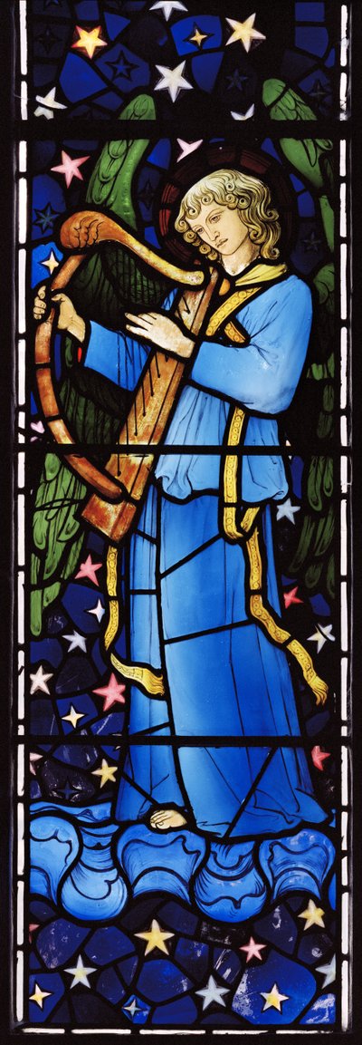 Angel Musician, 1881 (farget glass) av William Morris