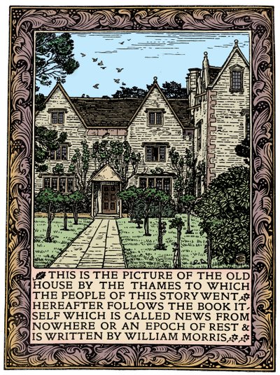 Kelmscott Manor, Gloucestershire, frontispice til News from Nowhere, c1892 1901 av William Morris