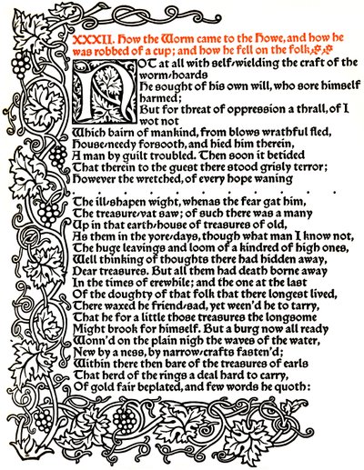 Kelmscott Press: Side fra The Tale of Beowulf Printed in the Troy Type, ca. 1895, 1914. av William Morris
