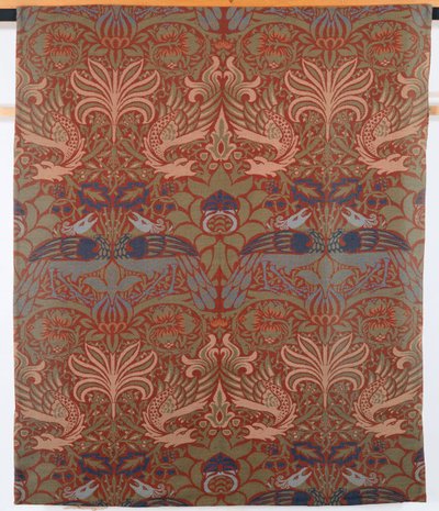Påfugl en drage, håndvevet twillgardin, Morris & Co., 1878 av William Morris