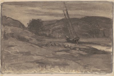 Strandet, 1875 (kull på vevd papir) av William Morris