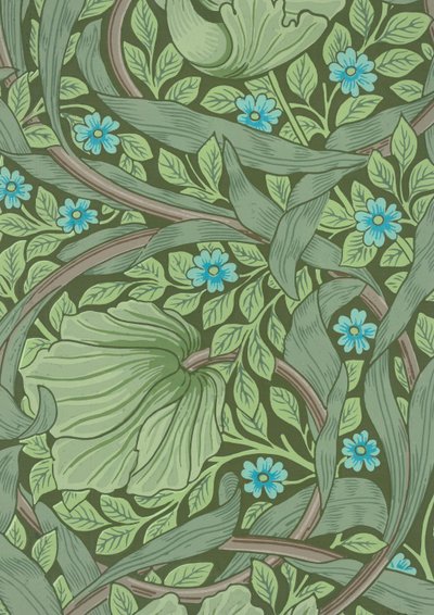 William Morris tapetprøve med Forget-Me-Nots, ca. 1870 (treblokktrykk i farger) av William Morris